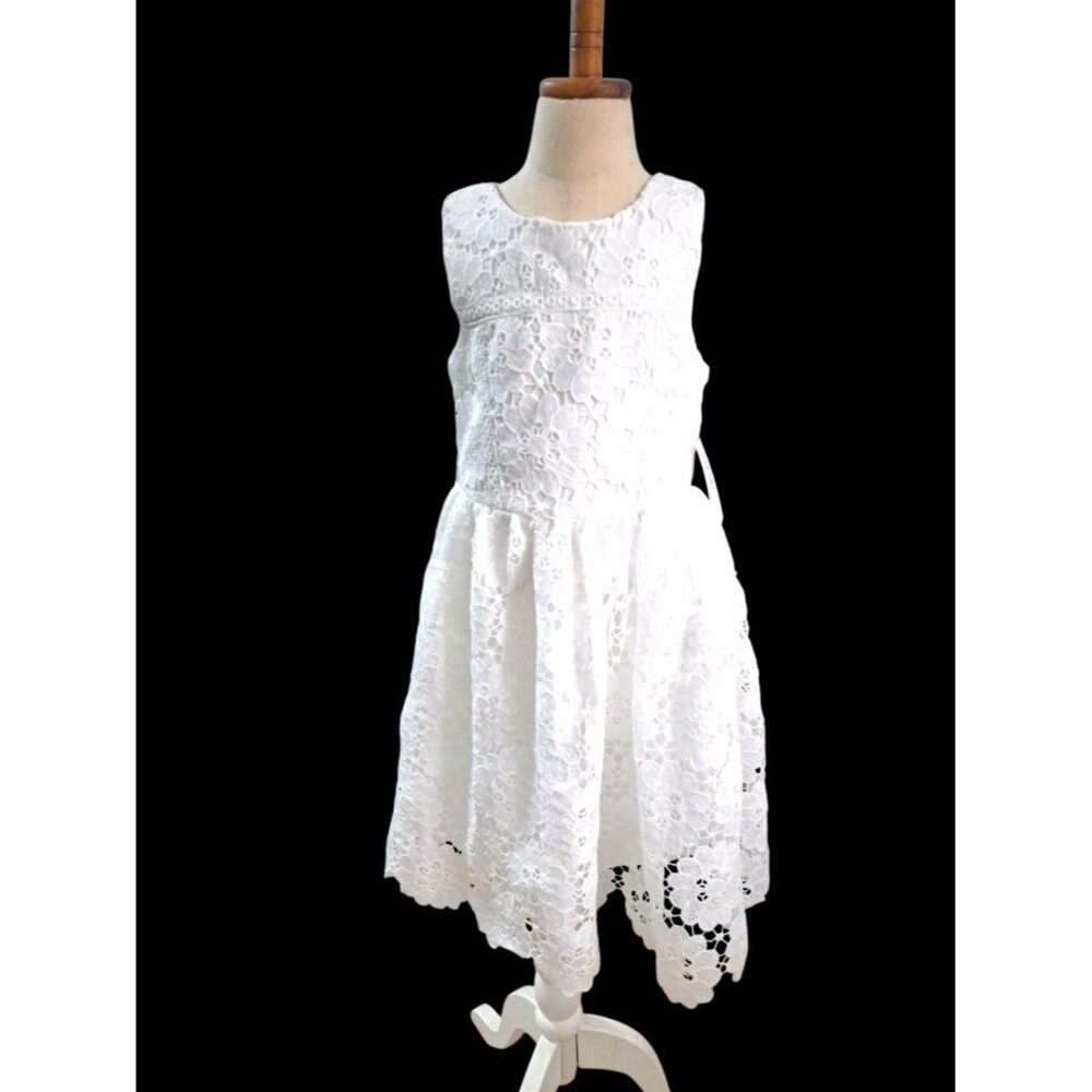 Kensie Girl White Party Floral Festive Lace Sleeveless Back Cutout Dress Sz 8